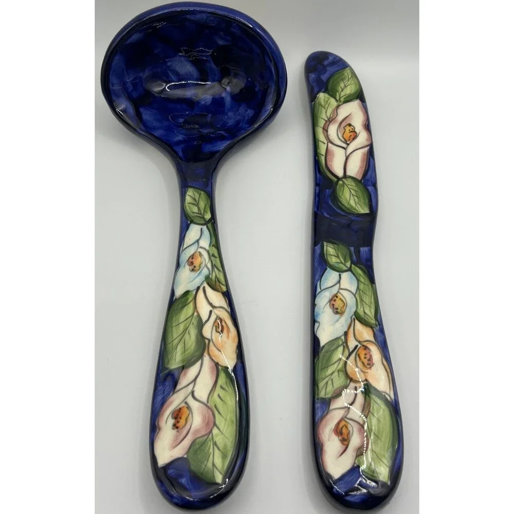Ceramic Utensils Wall Hanging Decor knife and ladle blue 13.5